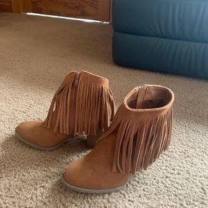 Fringe heeled ankle boots
